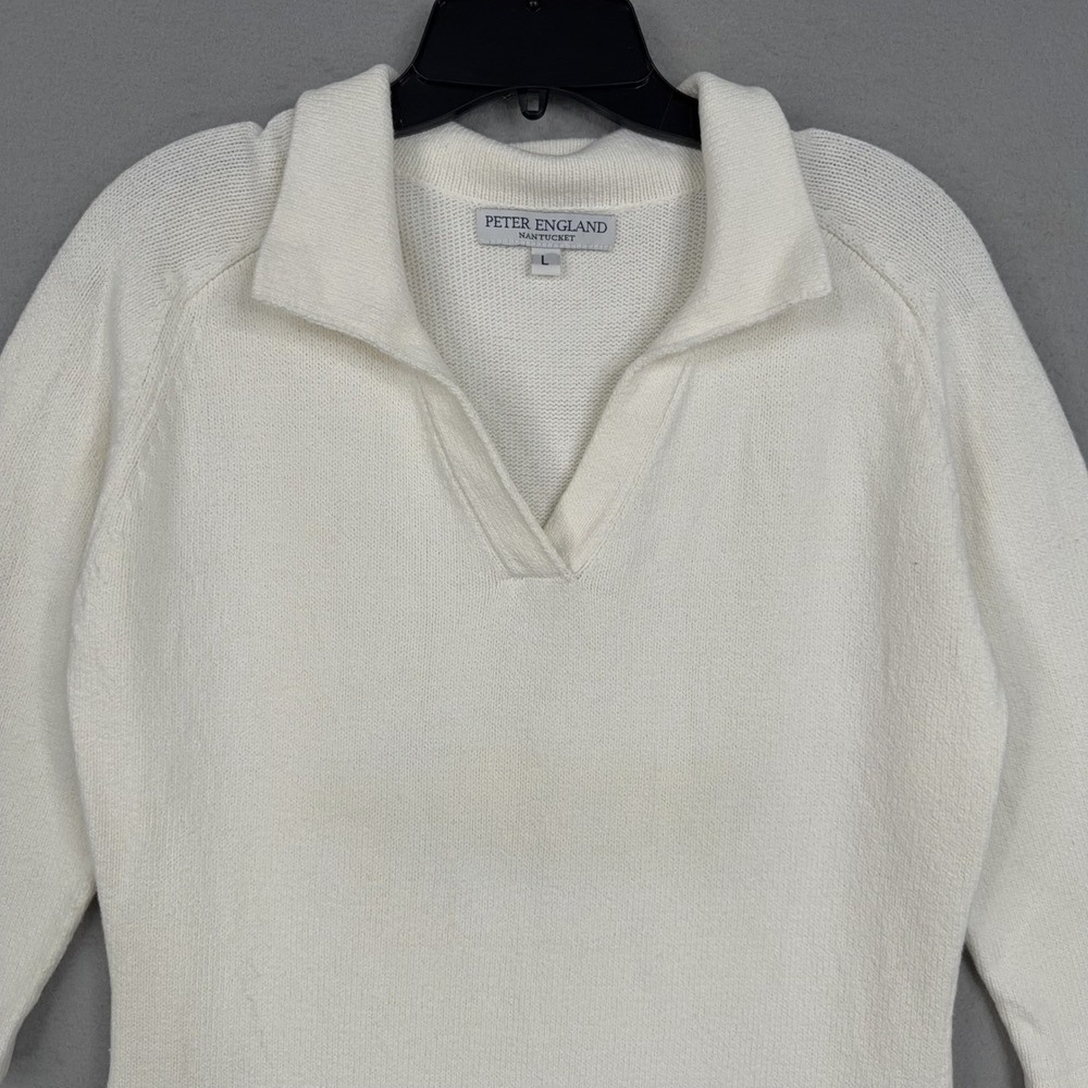 Peter England Dress Women Large White Gold Sequin Hem Knit Preppy Nantucket - Picture 2 of 11